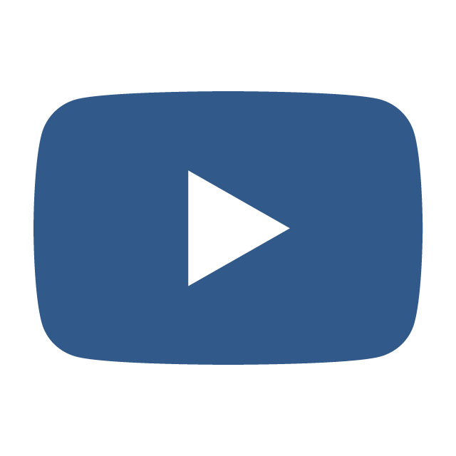 Blue YouTube play button icon with rounded rectangle background.