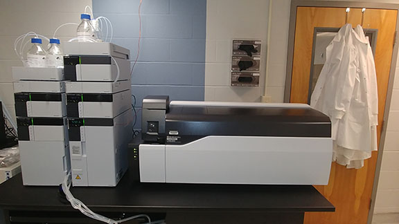 A liquid chromatograph mass spectrometer used for drug confirmation.