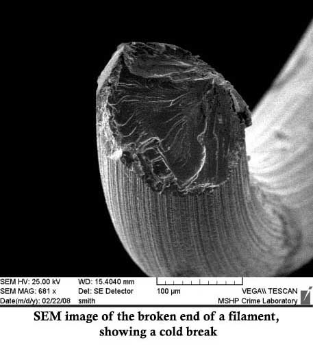 Scanning electron microscope image of a cold filament break.