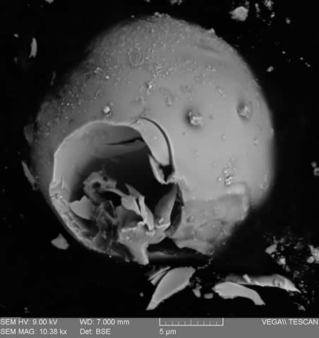 A scanning electron microscope image of a gunshot residue particle.