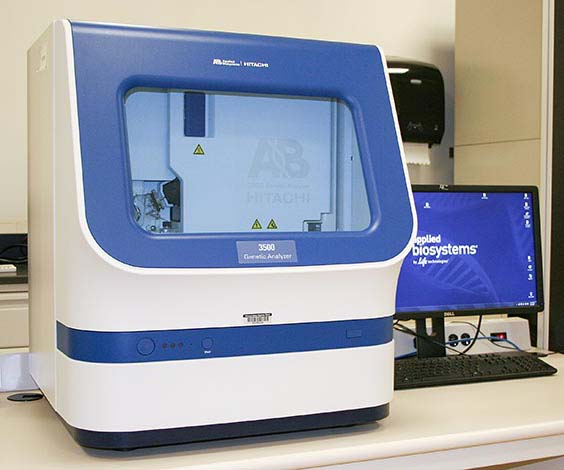 A 3500 Genetic Analyzer with eight capillaries.
