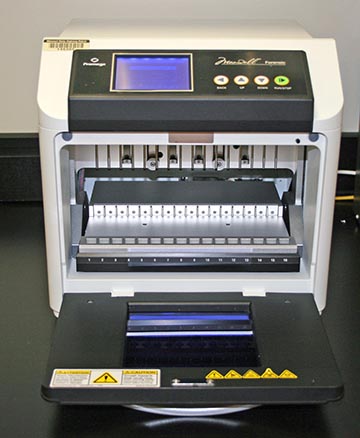 The interior of a Maxwell 16 forensic extraction instrument.