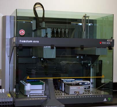 A TECAN Freedom EVO liquid handling system.