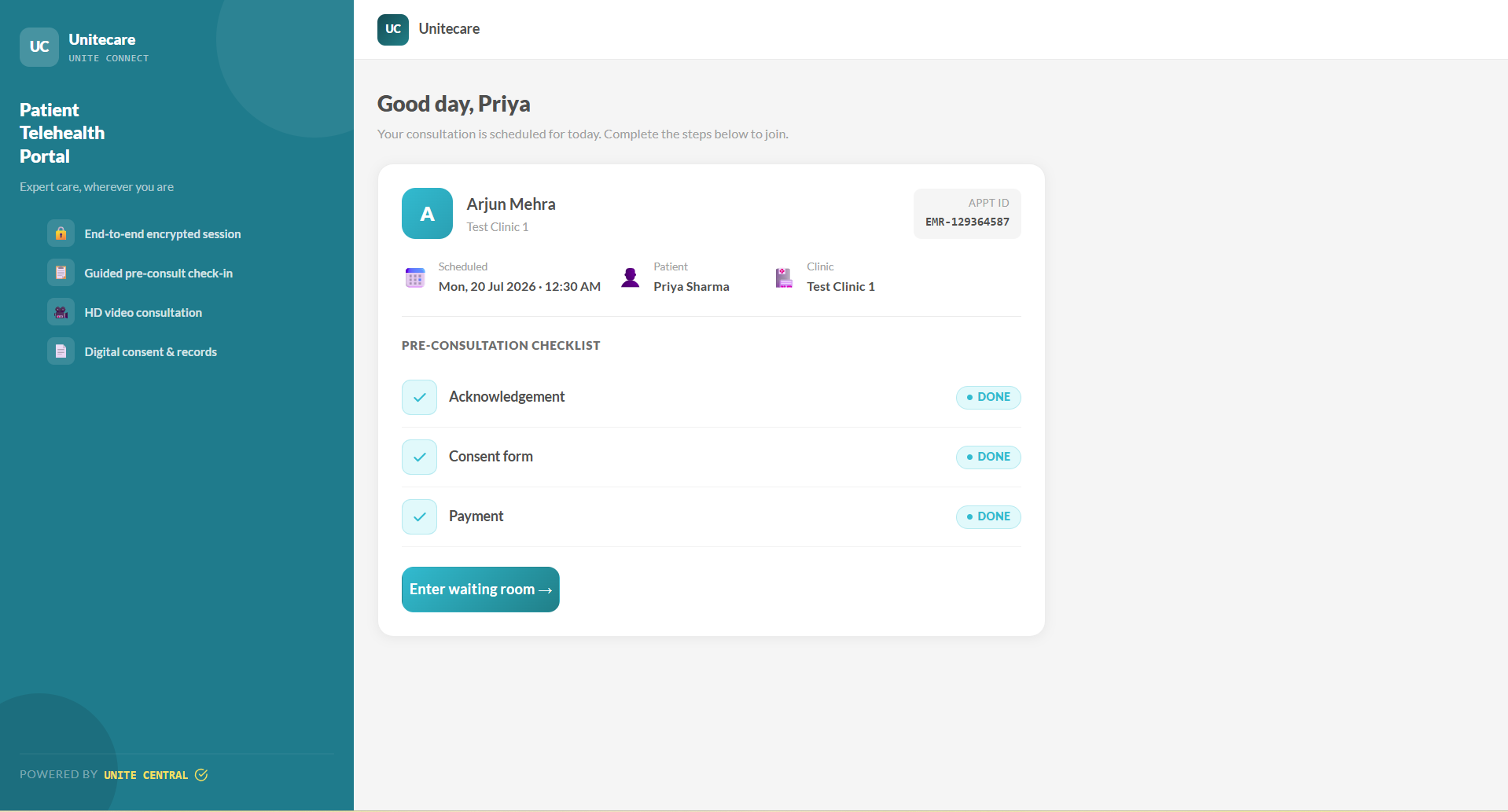 Patient portal with pre-consultation checklist