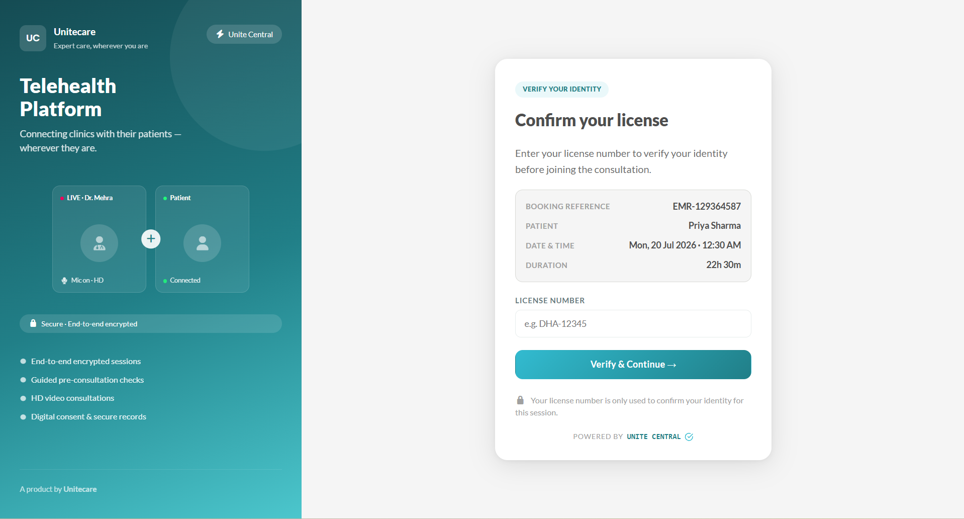 Physician license verification screen