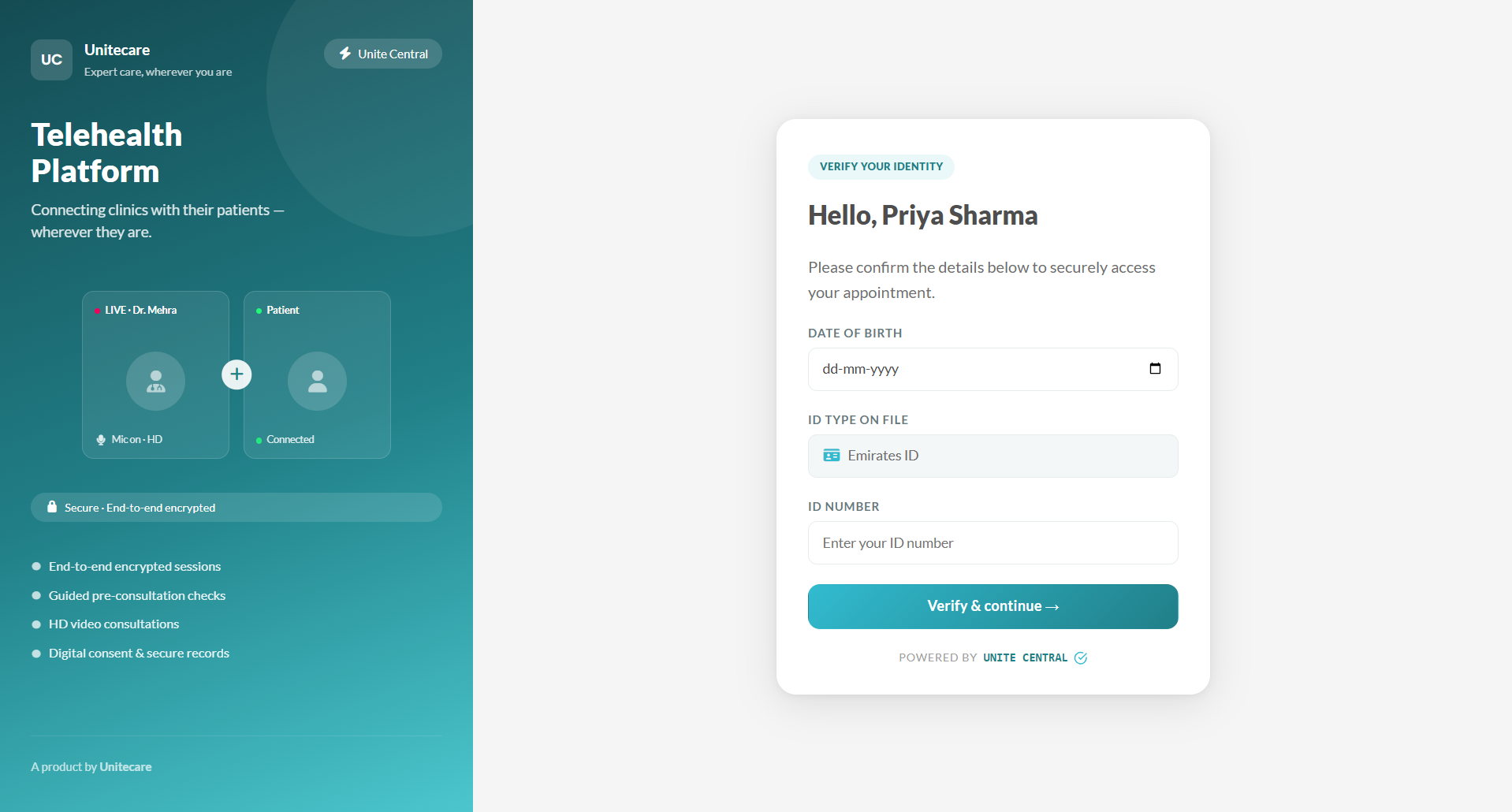Patient identity verification screen