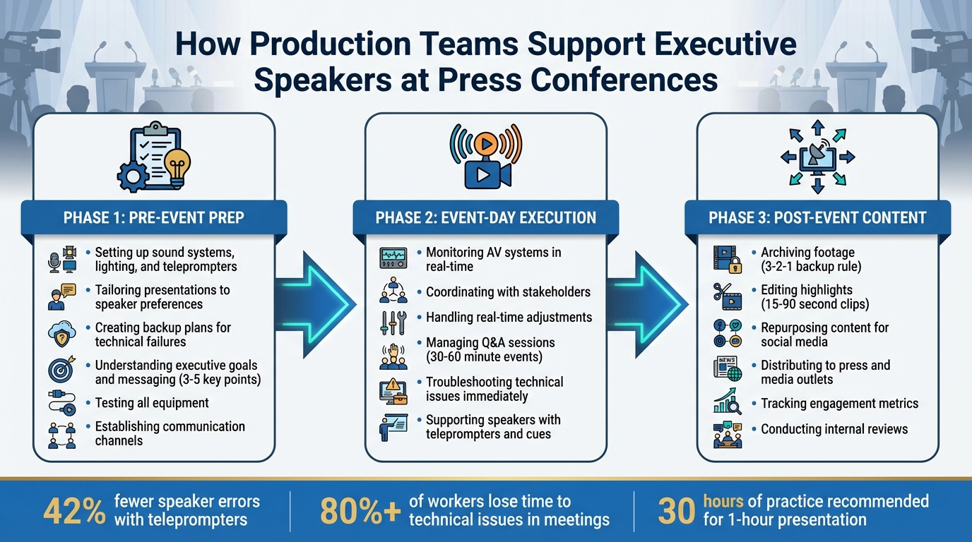 Three Phases of Production Team Support for Executive Press Conferences