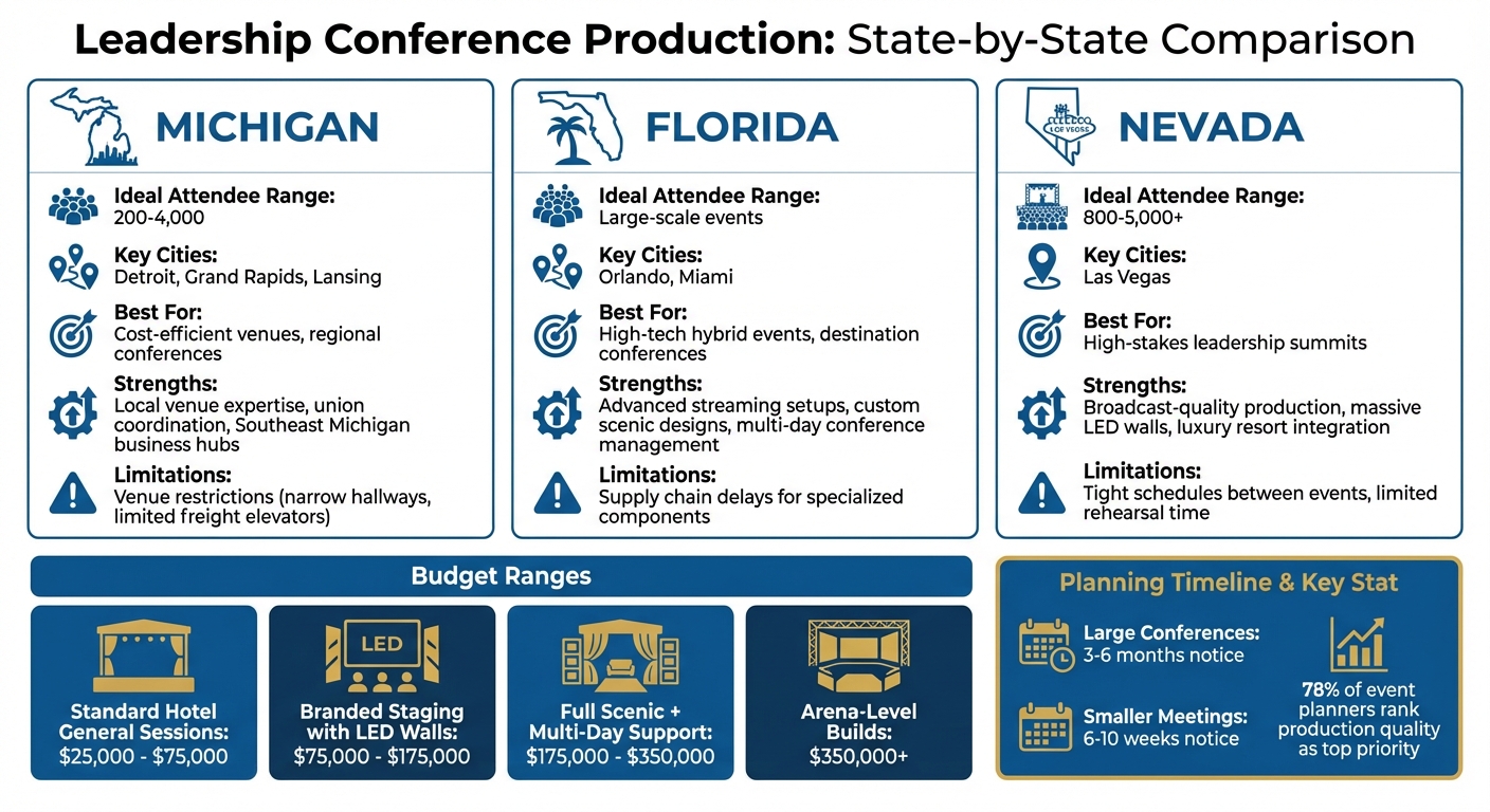 Leadership Conference Production Comparison: Michigan vs Florida vs Nevada