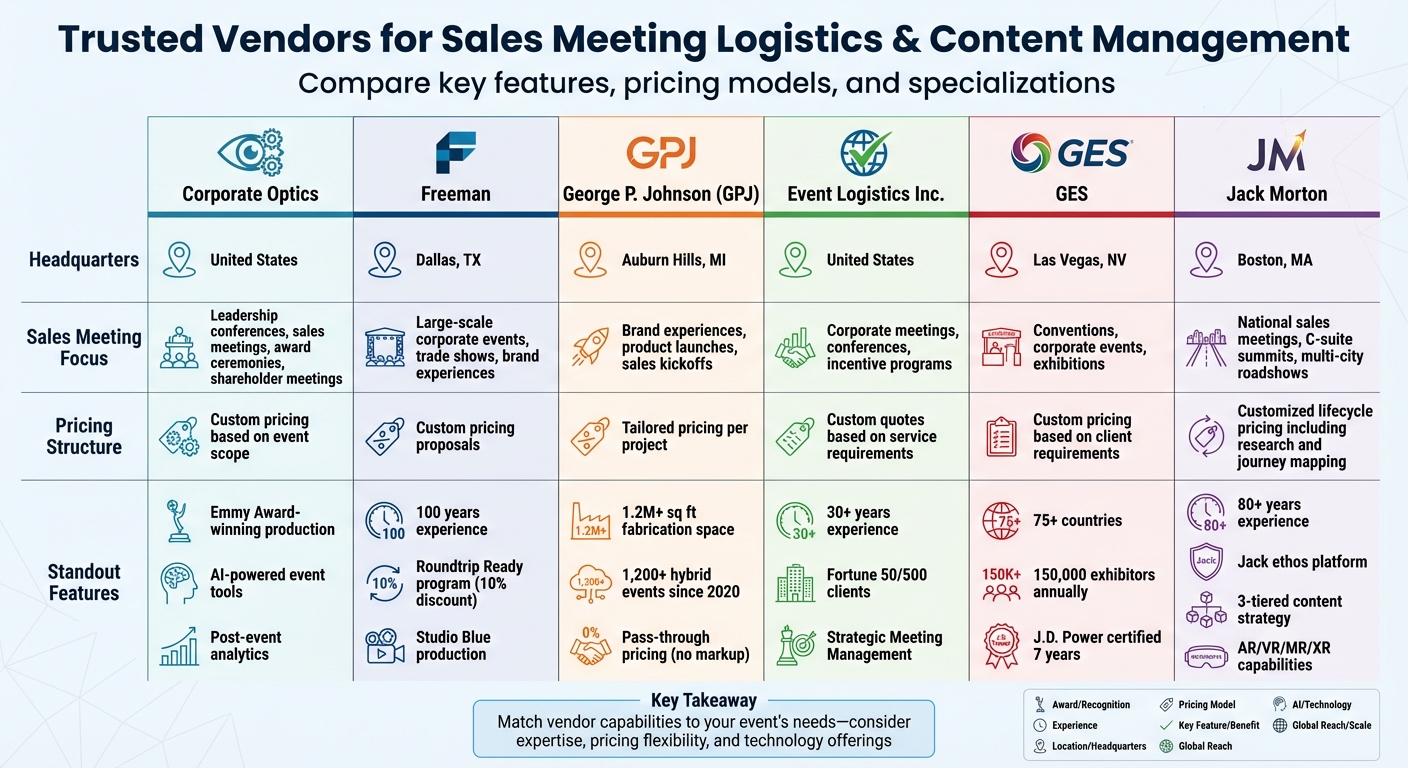 Corporate Sales Meeting Vendors Comparison: Features, Pricing & Specializations