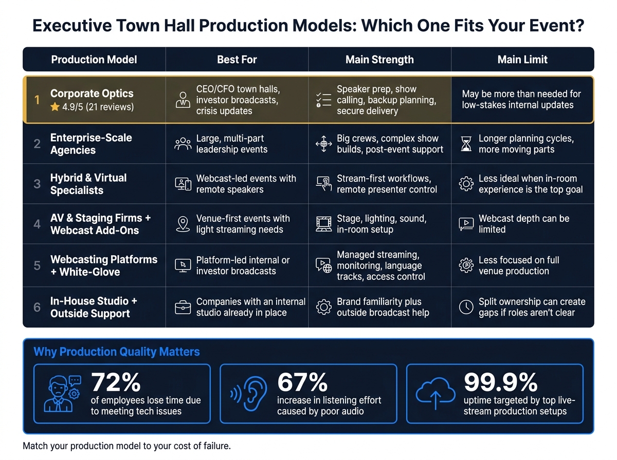 Executive Town Hall Production Models: Which One Fits Your Event?