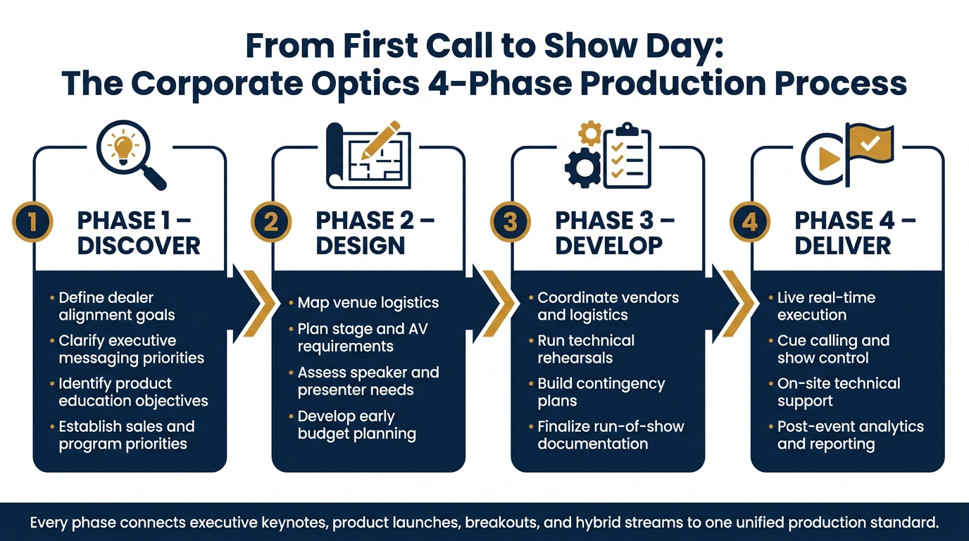Corporate Optics 4-Phase Dealer Meeting Production Process