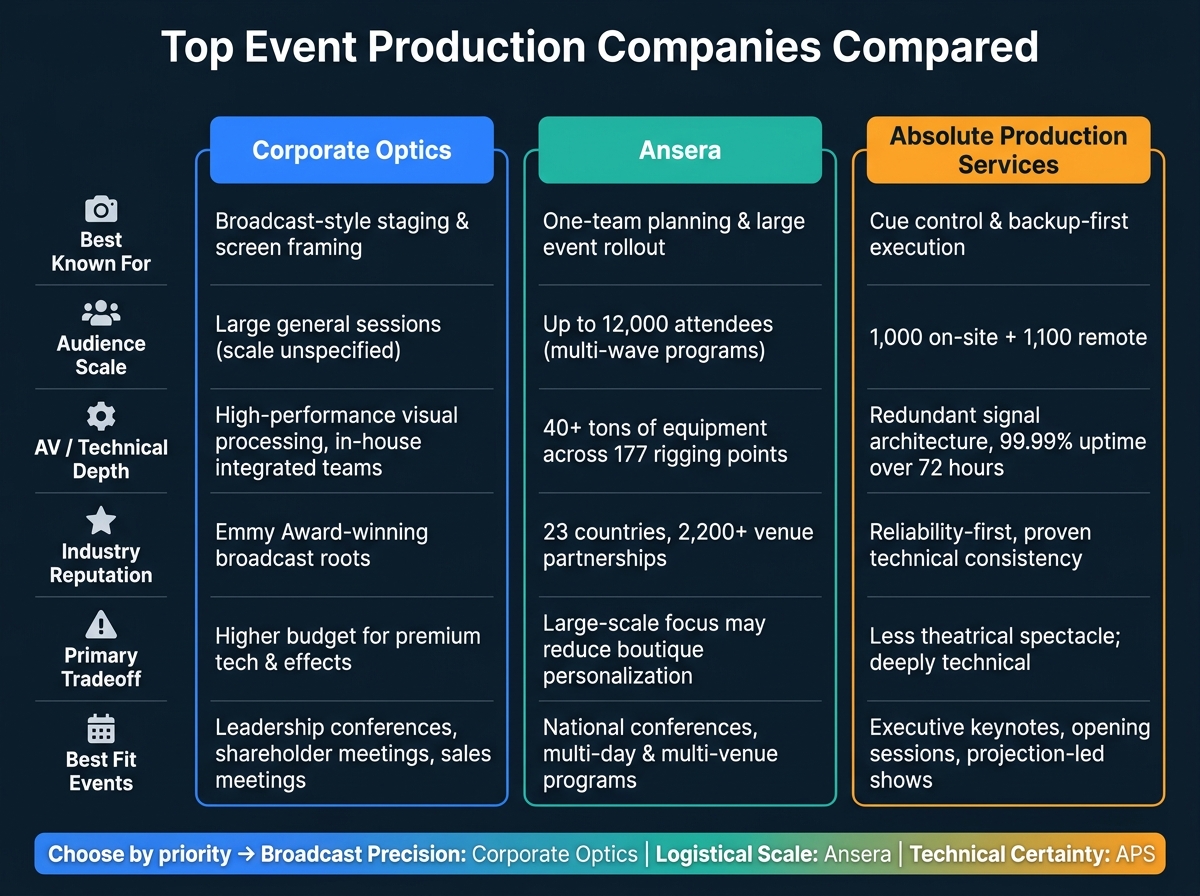 Top Event Production Companies Compared: Scale, Scenic & AV Depth