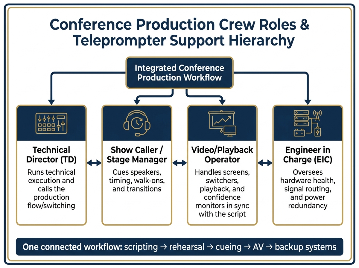 Conference Production Crew Roles & Responsibilities for Teleprompter Support