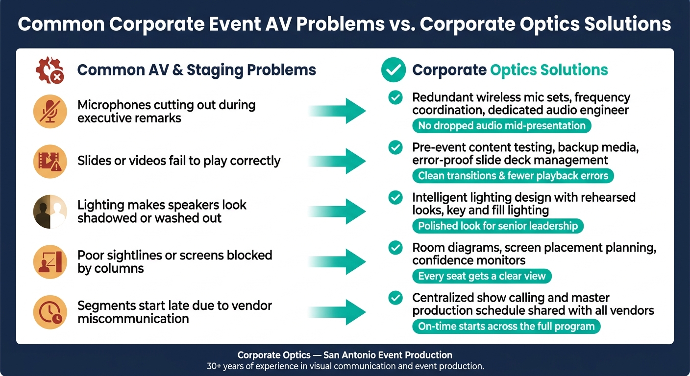 Common Corporate Event AV Problems vs. Corporate Optics Solutions