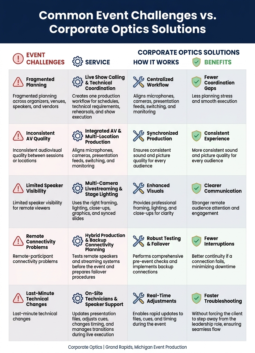 Common Event Challenges vs. Corporate Optics Solutions