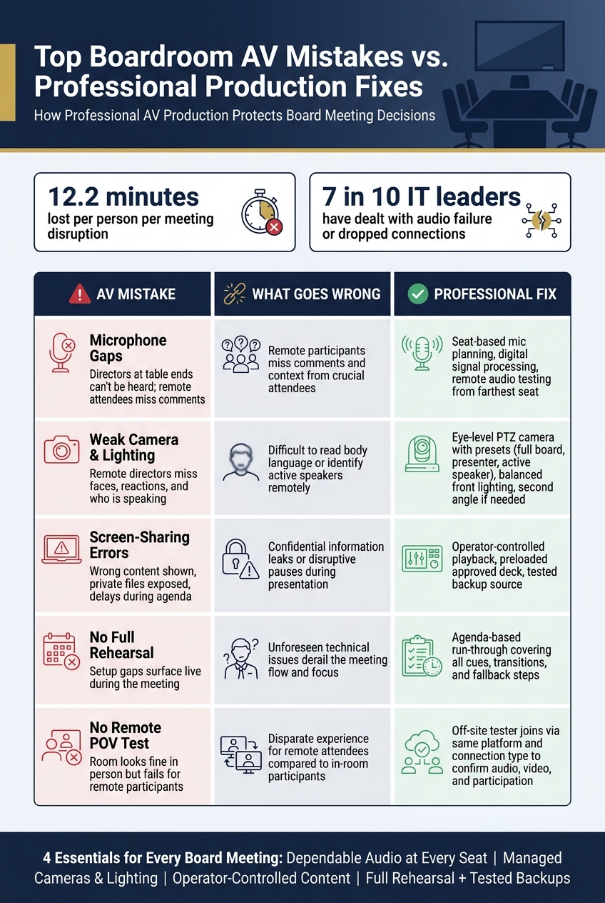 Top Boardroom AV Mistakes vs. Professional Production Fixes