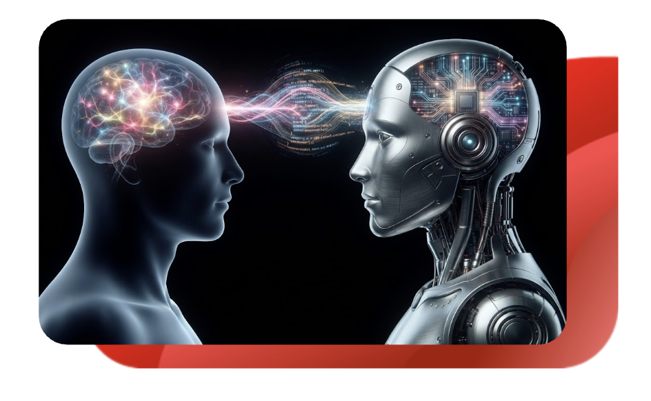 telepathic connection between a human and a robot, suggesting the idea of ai agents to write code
