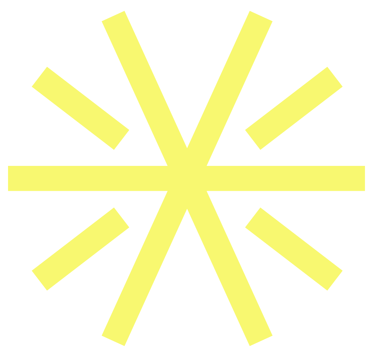 Yellow abstract starburst shape with eight rays on a white background.