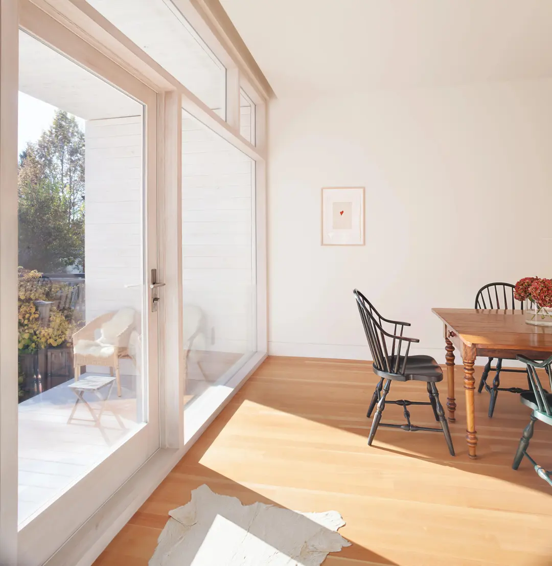 Garden interior dining room and view of backyard