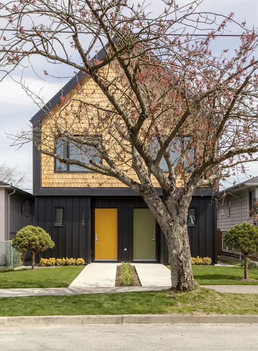 Garden front exterior of a residential new build duplex