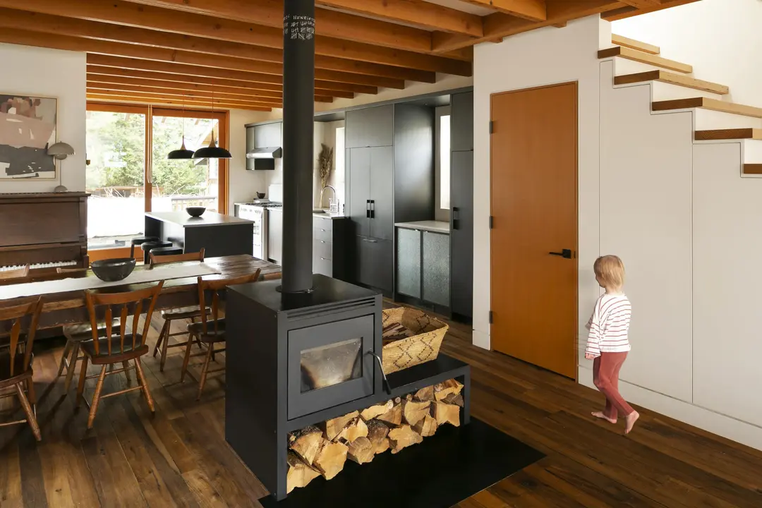 McSpadden interior living room wood burning fireplace