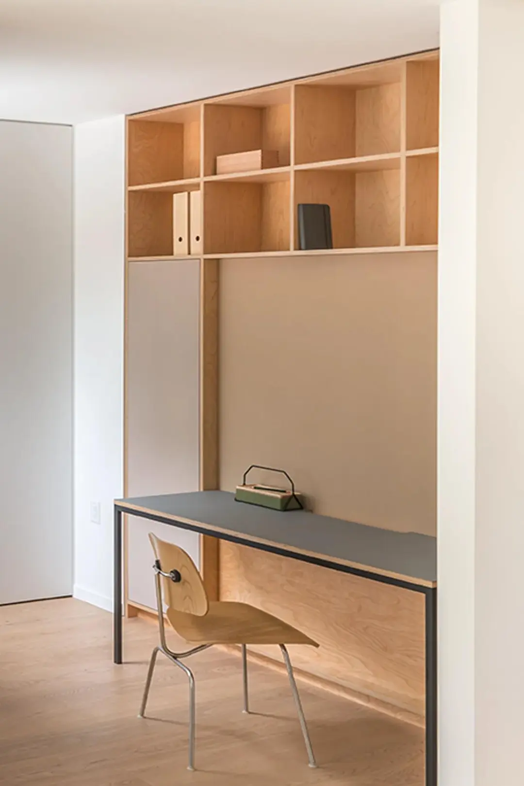 Yew interior millwork of built in office space