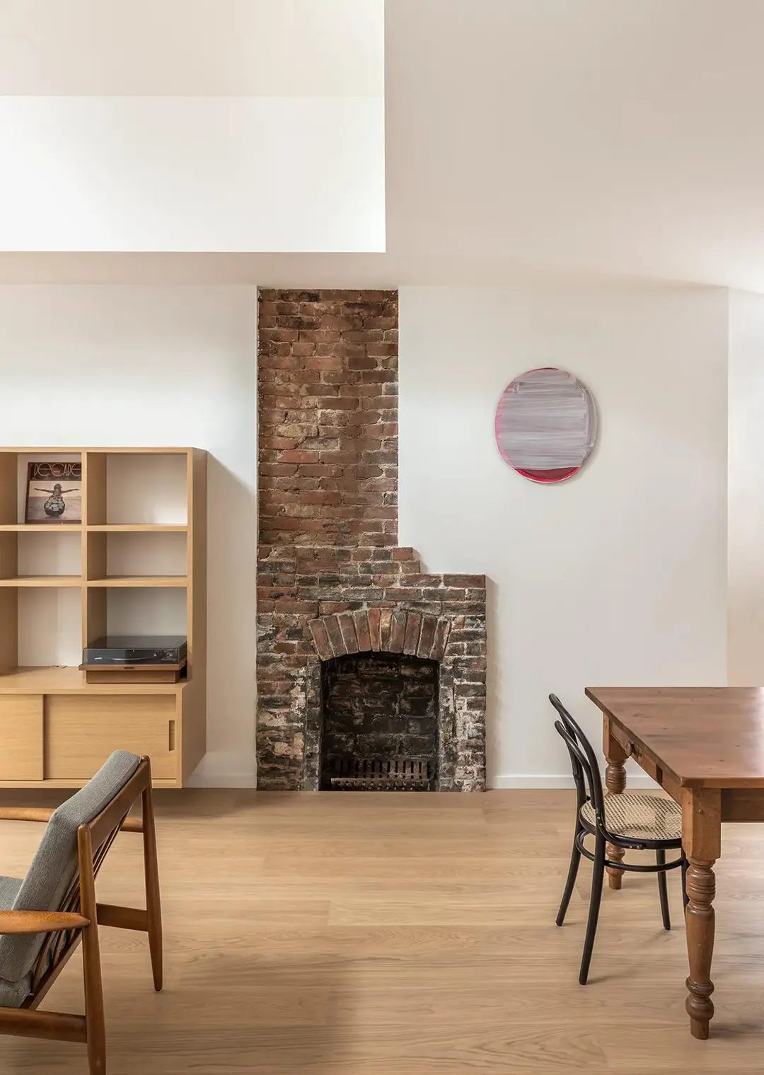 Yew interior kitchen with original brick fireplace