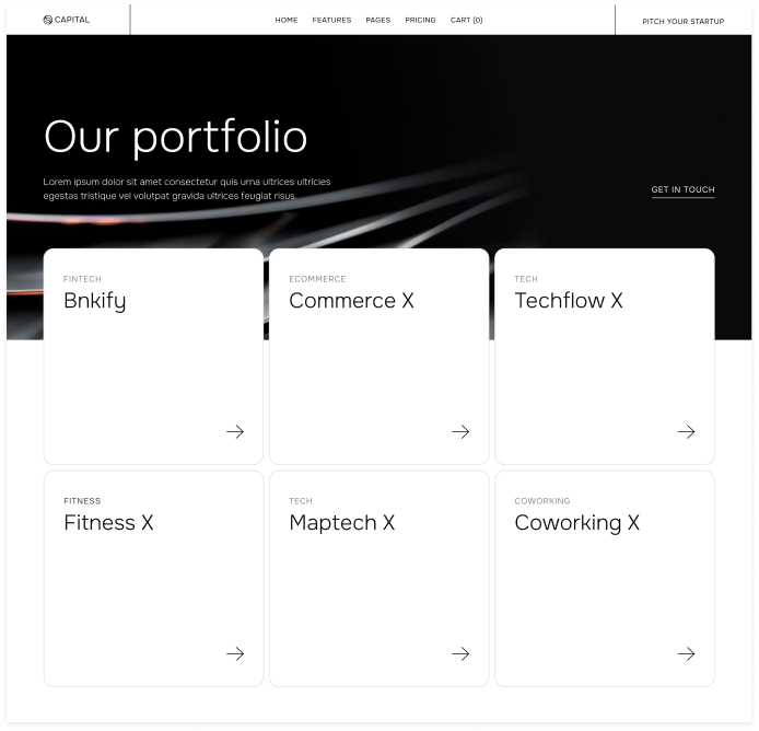 Capital - Portfolio V2 Page - Venture Capital Webflow Template | Brix Templates