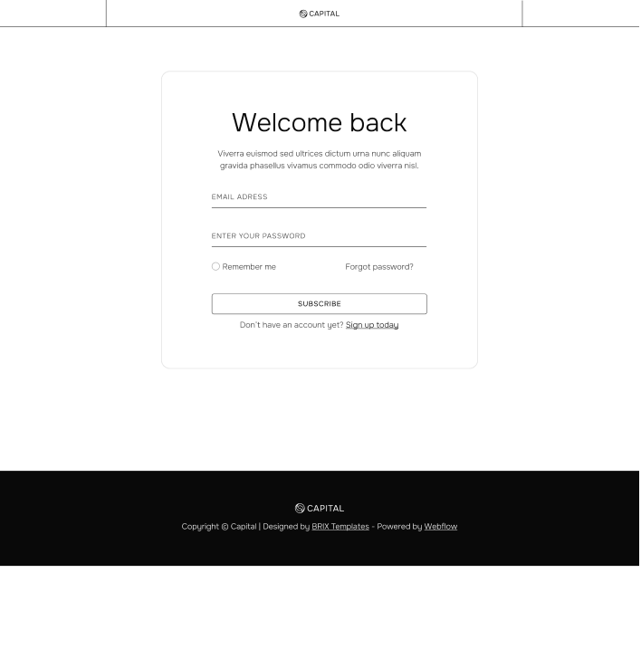 Capital - Sign In Utility Page - Venture Capital Webflow Template | Brix Templates