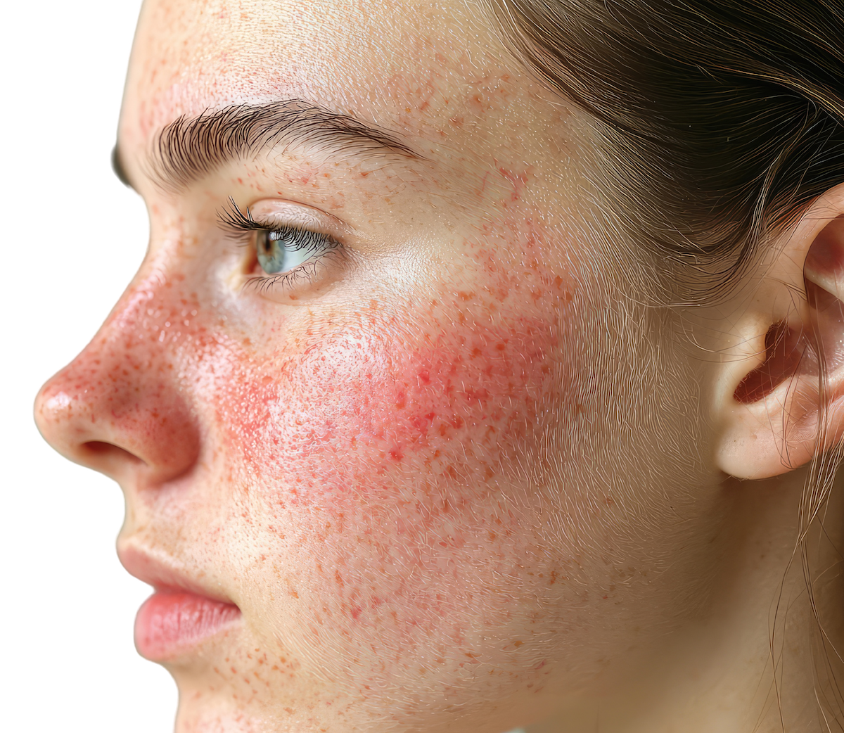Lady with rosacea on her cheeks and nose. 