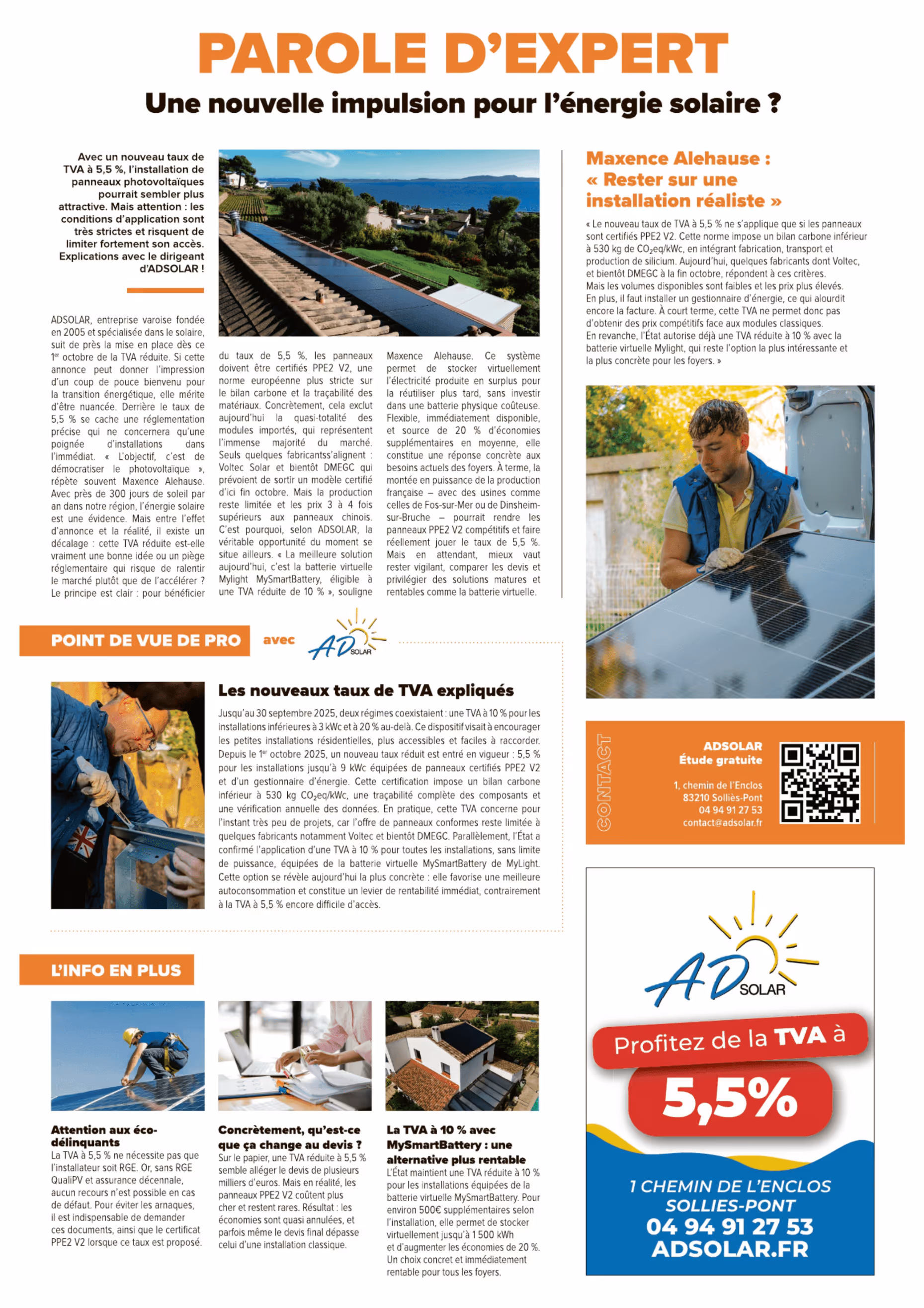 Maxence Gauthier co-dirigeant ADSolar expert photovoltaïque interviewé par Var Matin sur la TVA 2026 et les aides aux panneaux solaires en PACA