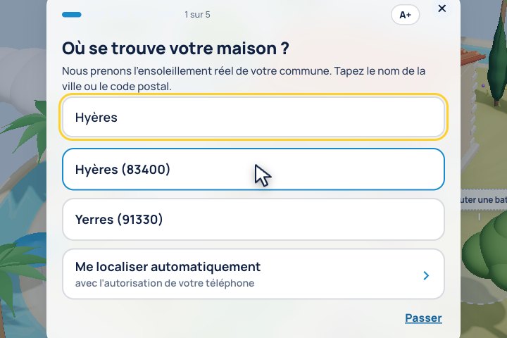 Question 1 du simulateur solaire : la commune de la maison