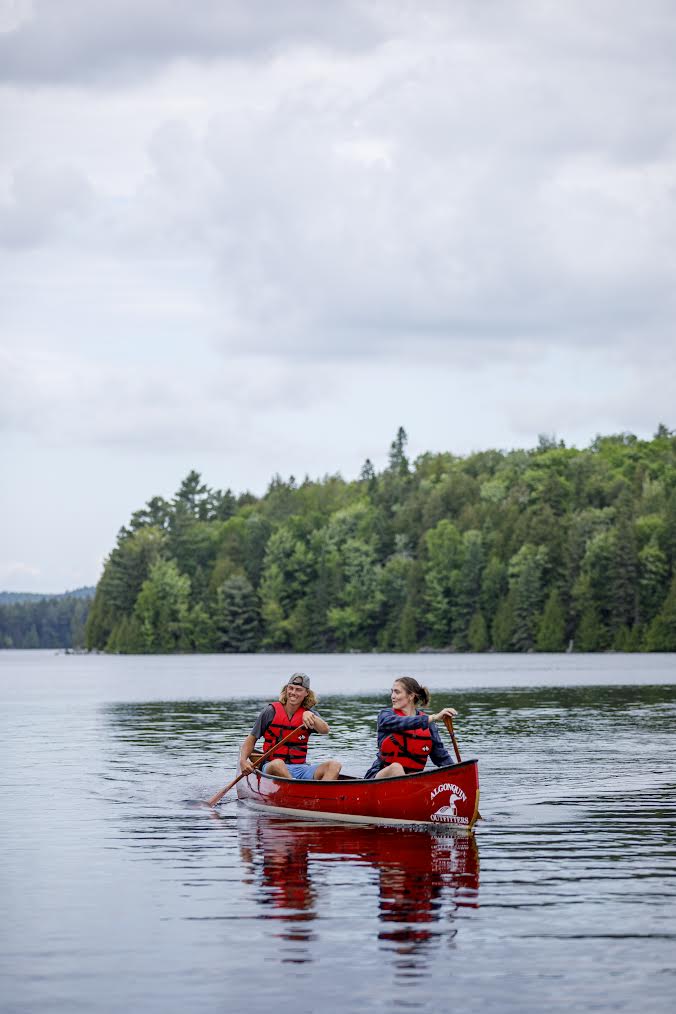Guided canoe paddle on Oxtongue Lake toward Ragged Falls
