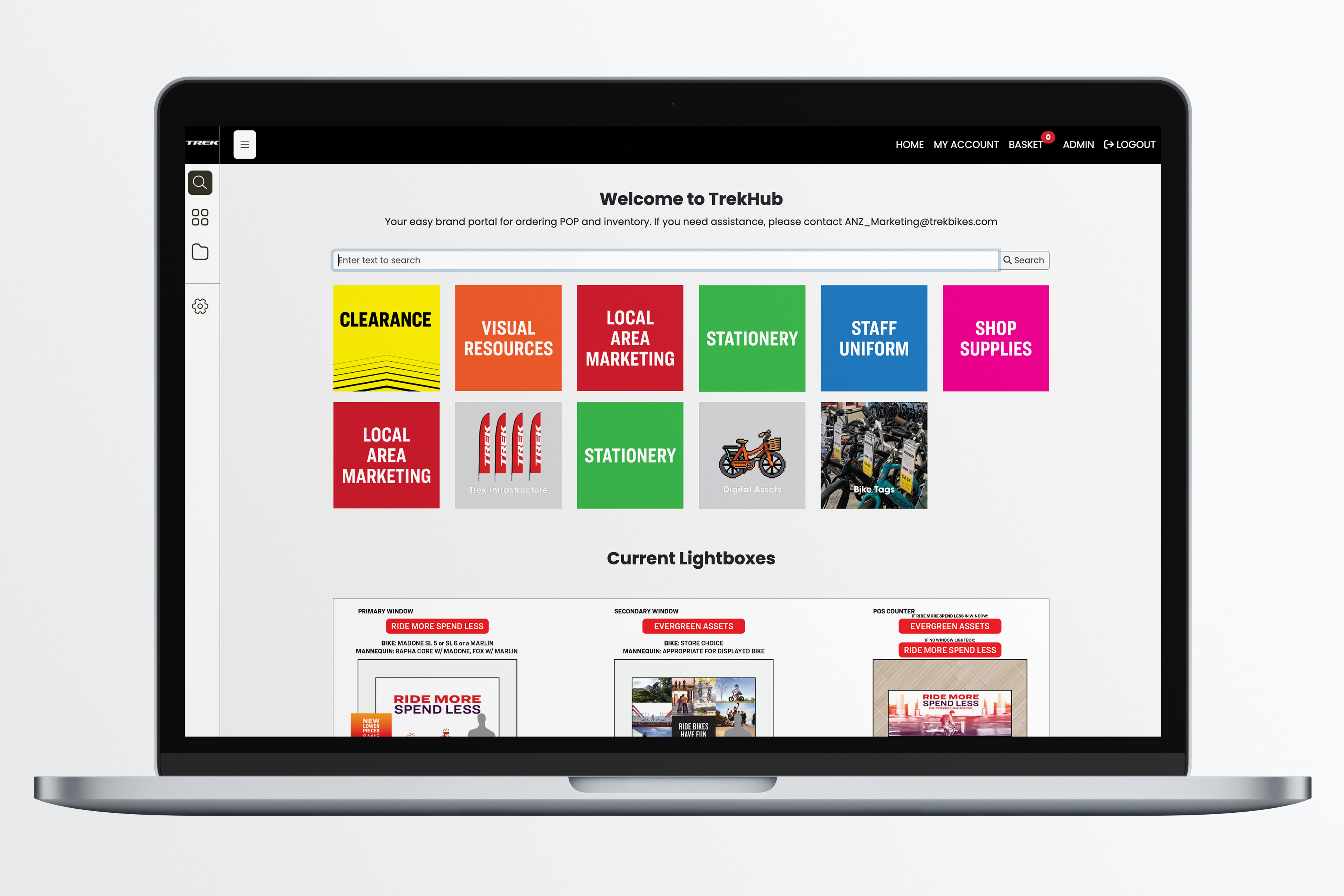 Trek Marketing Portal — branded merchandise and asset ordering system for Trek Bicycle stores