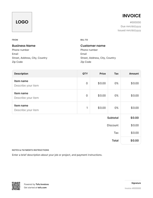 Free Freelancer Invoice Templates | Download PDF | Tofu