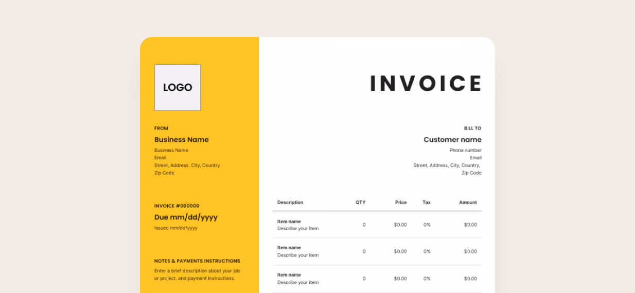 Invoice template preview