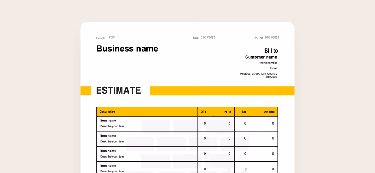 Estimate template preview