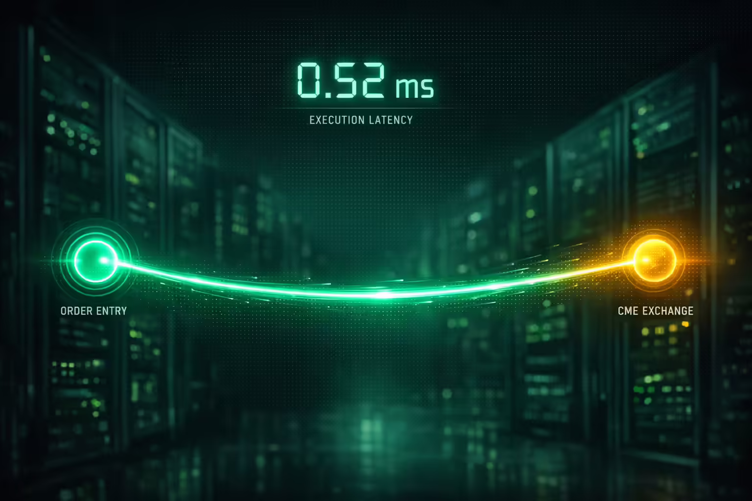 Low-latency futures execution data path from order entry to CME exchange with 0.52 ms latency readout
