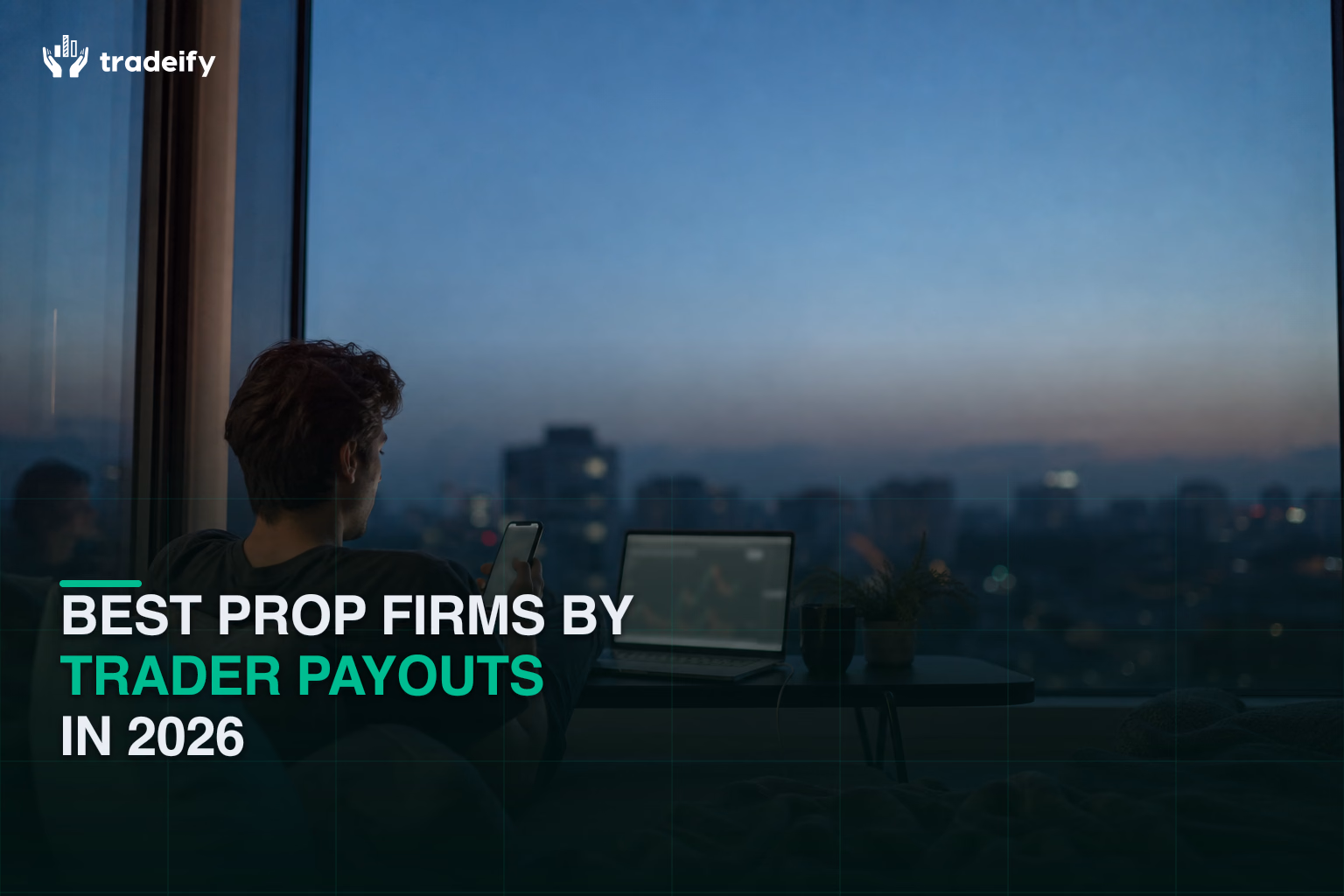 Young trader comparing prop firm payout evidence from an apartment window seat
