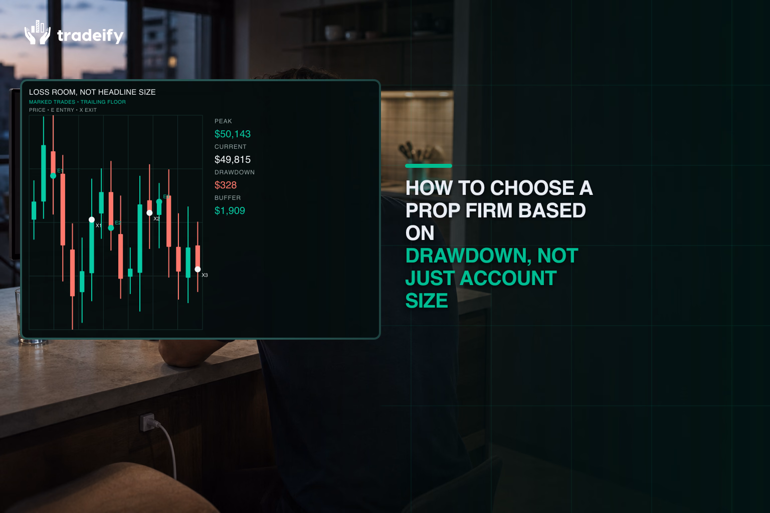 Young trader comparing verified loss room and drawdown instead of headline account size