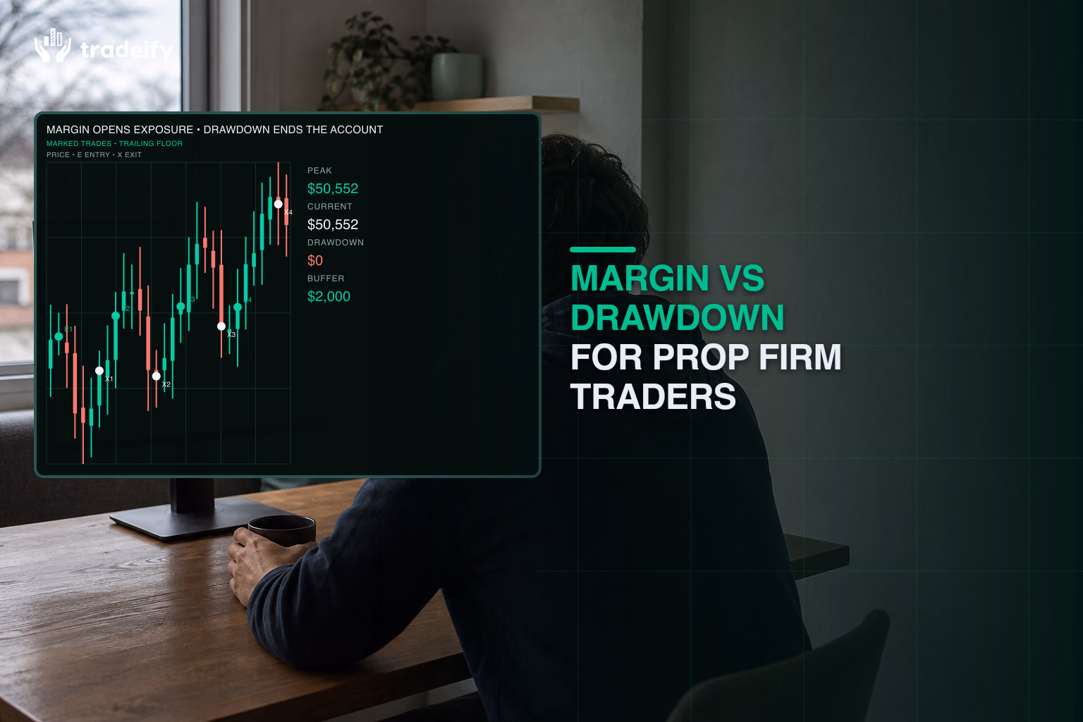 Young prop firm trader comparing futures margin with a verified drawdown loss floor