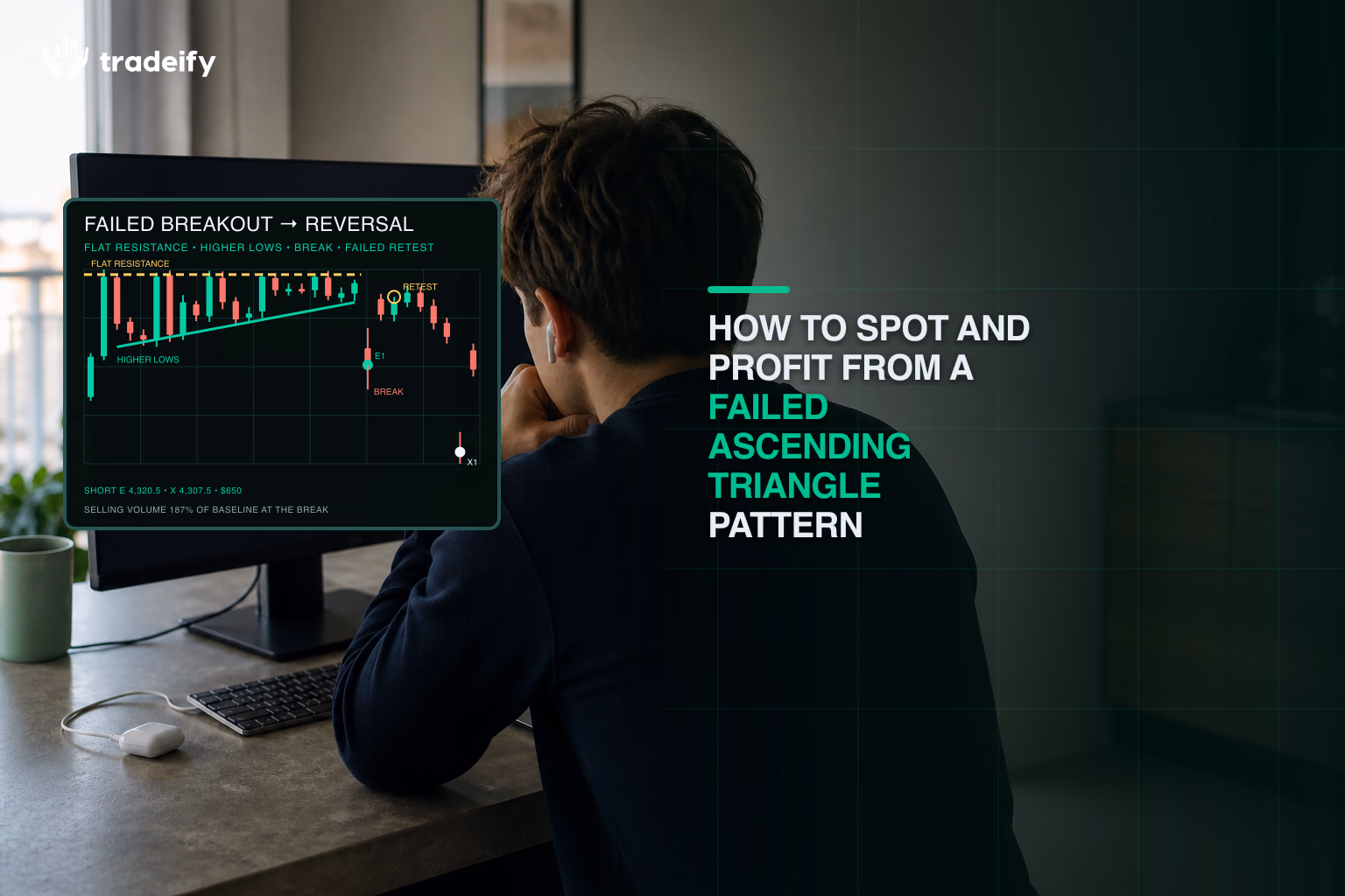 Trader recognizing a validated failed ascending triangle breakdown and reversal setup