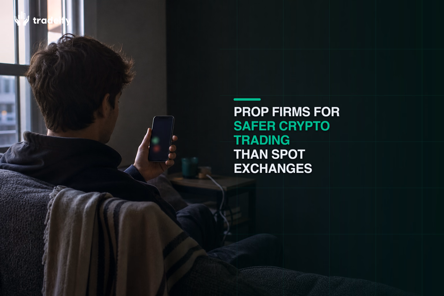 Young trader checking a phone from a lived-in apartment while personal savings remain separate from trading exposure