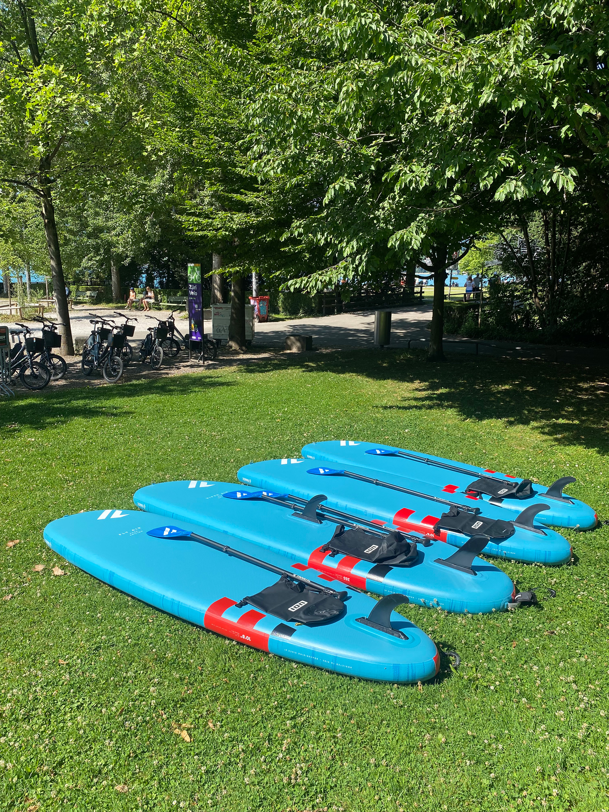 Group SUP session on Lake Zurich — private rental event