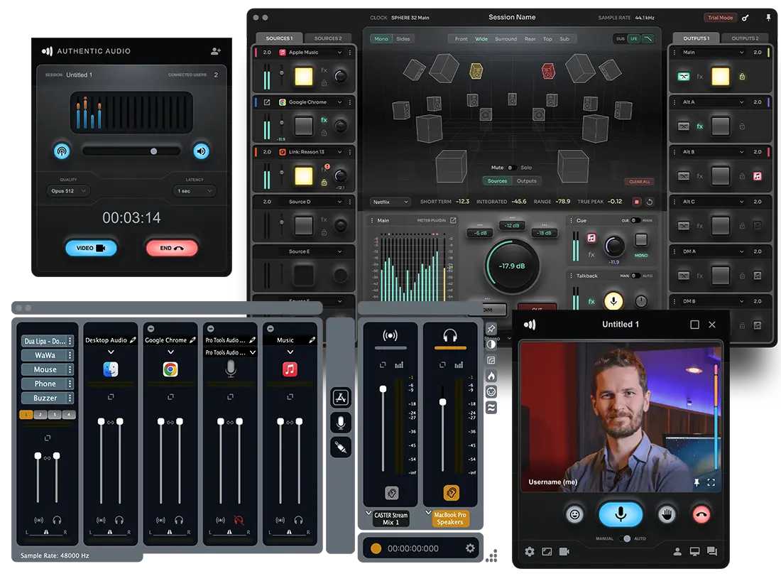Use Authentic Audio together with Sphere and Caster for limitless audio routing, mixing and streaming options