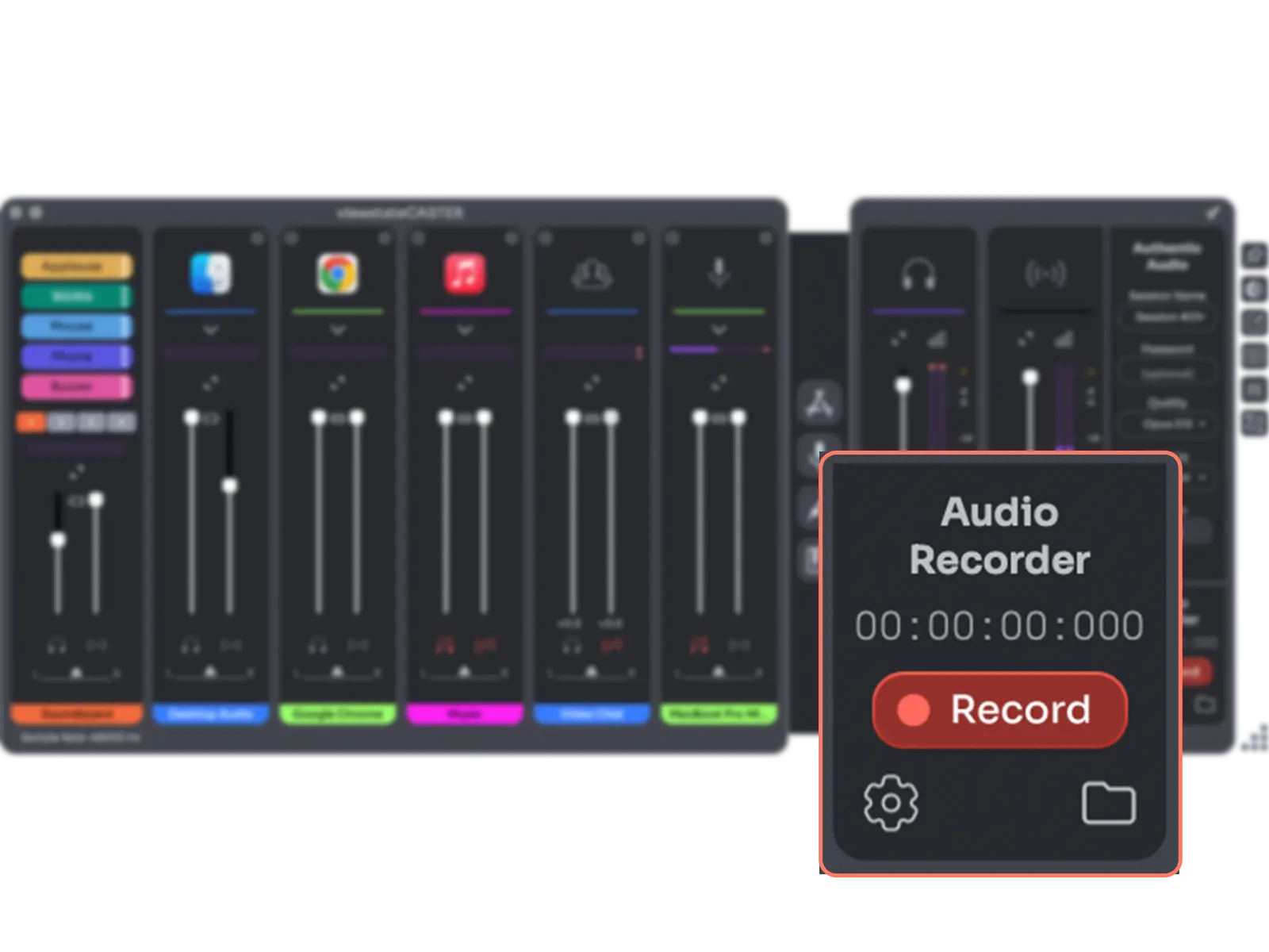 Record audio from any internal or external source using CASTER’s software audio recorder