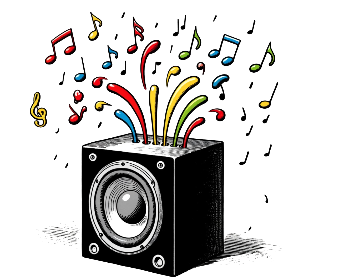 An illustration of a subwoofer outputting audio and sound