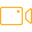 Icon of a video camera in orange color with a play button.