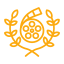 Orange film reel and clapperboard icon.