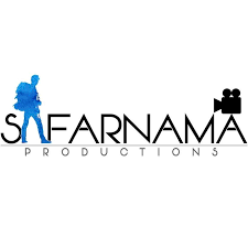 Logo for Safarnama Productions featuring a blue traveler silhouette and a black film camera icon.